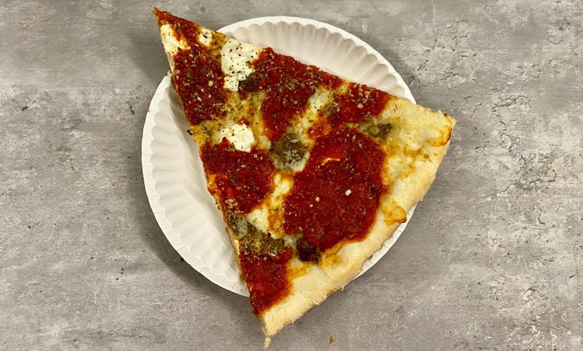 Slice of Meatball Parm Pizza