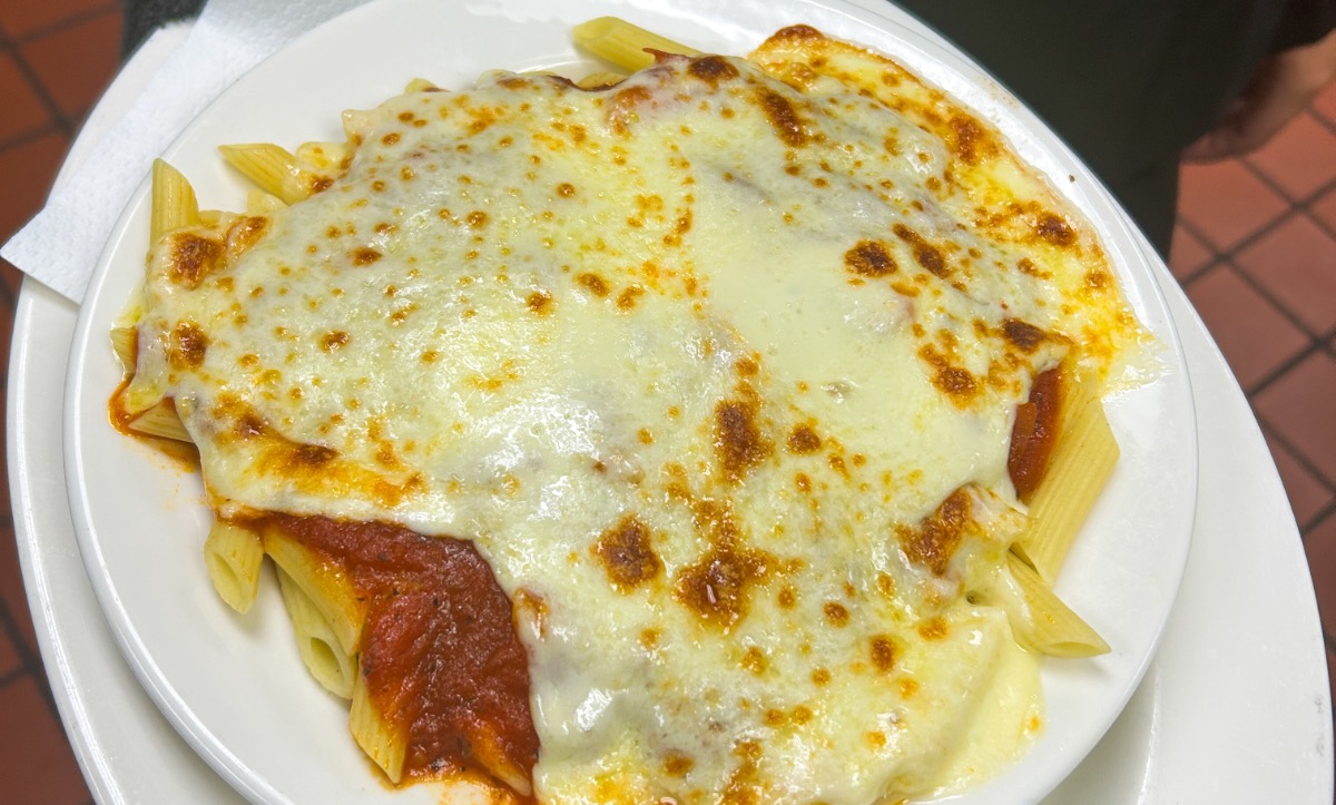 Baked Ziti with Melted Mozzarella Cheese & Salad