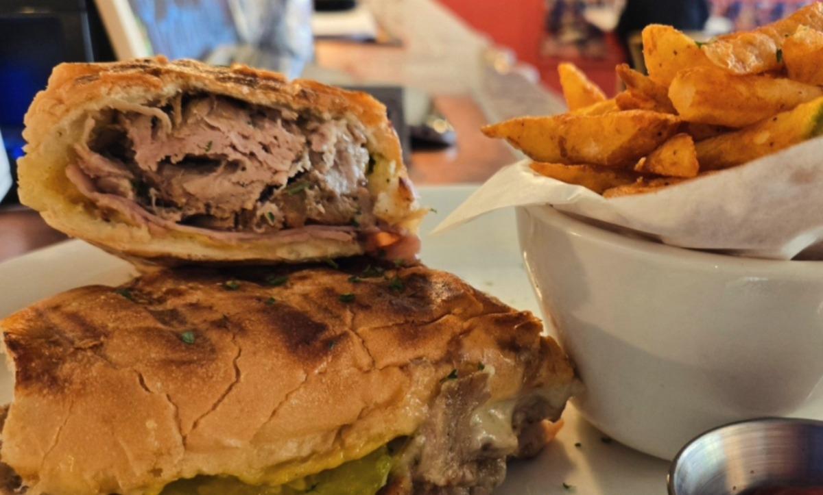 6 inches cuban Sandwich, side of french fries.