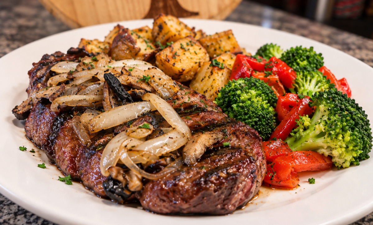 Strip Steak w/ Onions & Mushrooms
