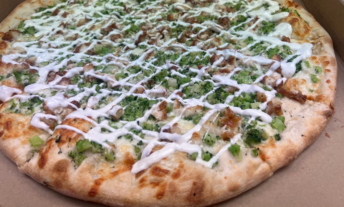 Broccoli Chicken Ranch Pizza